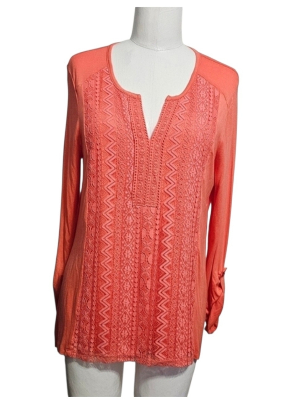 RXB Embroidered Roll-Tab Sleeves Rayon Blend Women's Tunic Size Medium